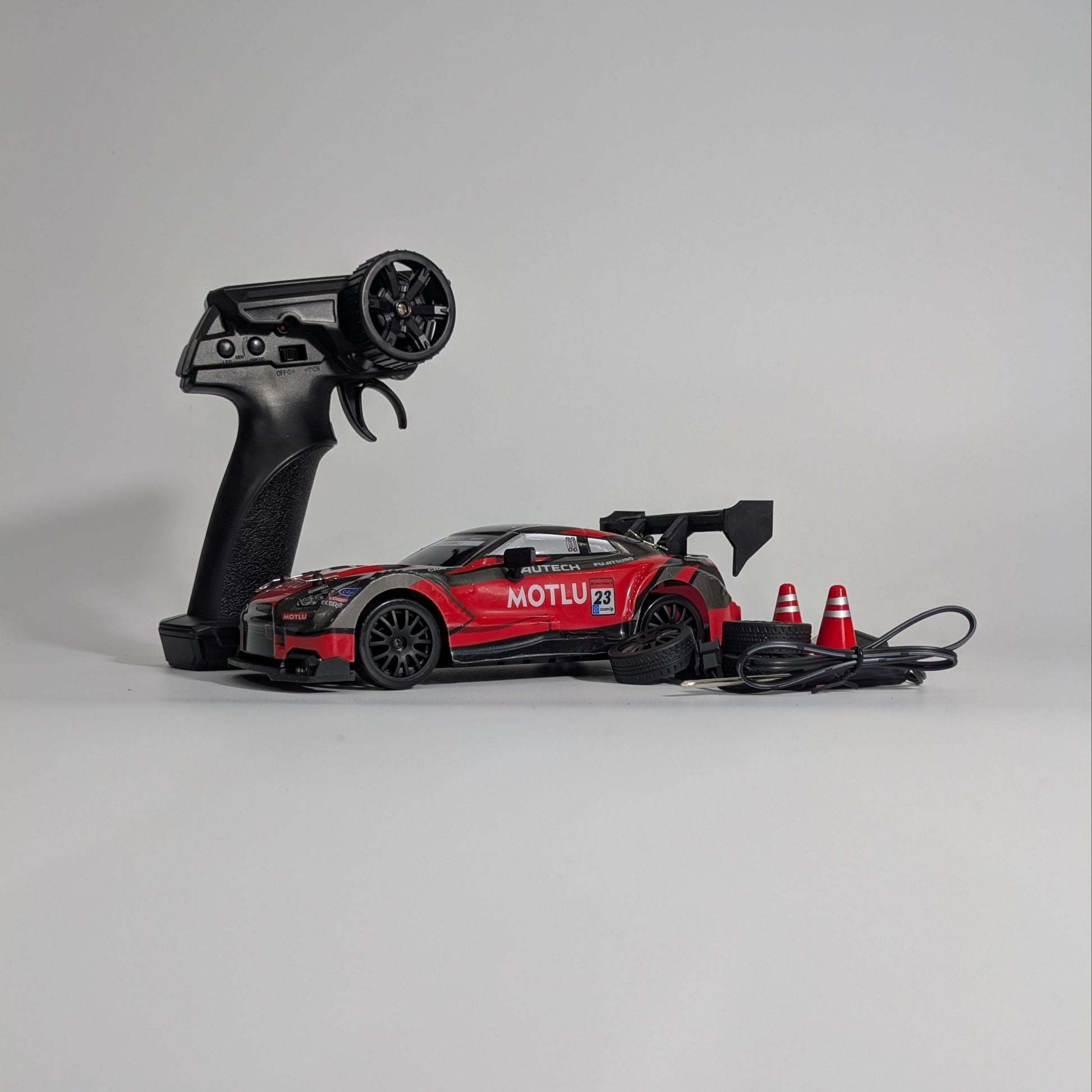 Side profile of BeingBoys Nissan GT-R Godzilla, high-speed racing RC car India.